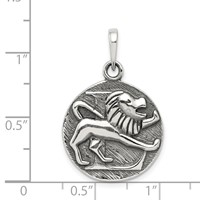 Sterling Silver Polished Antique Finish Leo Horoscope Zodiac Pendant view 3