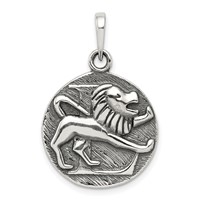 Sterling Silver Polished Antique Finish Leo Horoscope Zodiac Pendant view 1