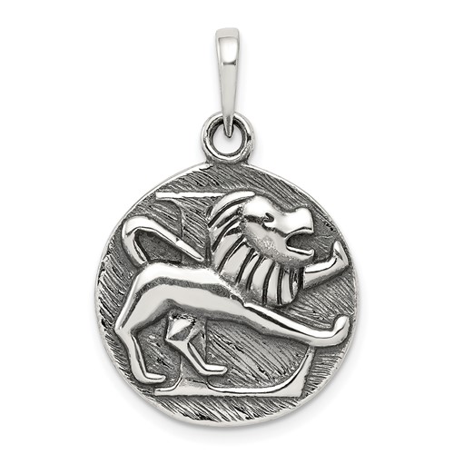 Sterling Silver Polished Antique Finish Leo Horoscope Zodiac Pendant