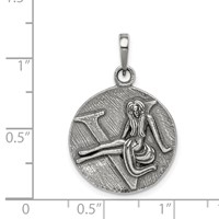 Sterling Silver Polished Antique Finish Virgo Horoscope Zodiac Pendant view 3