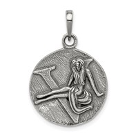 Sterling Silver Polished Antique Finish Virgo Horoscope Zodiac Pendant view 1