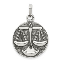 Sterling Silver Polished Antique Finish Libra Horoscope Zodiac Pendant view 1