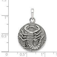 Sterling Silver Polished Antique Finish Scorpio Horoscope Zodiac Pendant view 3