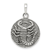 Sterling Silver Polished Antique Finish Scorpio Horoscope Zodiac Pendant view 1