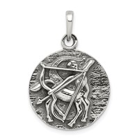 Sterling Silver Polished Antique Finish Sagittarius Horoscope Zodiac Pendan view 1