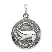 Sterling Silver Polished Antique Finish Capricorn Horoscope Zodiac Pendant view 1