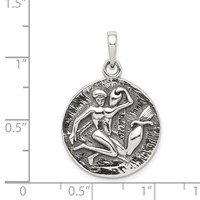 Sterling Silver Polished Antique Finish Aquarius Horoscope Zodiac Pendant view 3