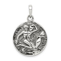 Sterling Silver Polished Antique Finish Aquarius Horoscope Zodiac Pendant view 1