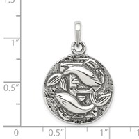 Sterling Silver Polished Antique Finish Pisces Horoscope Zodiac Pendant view 3