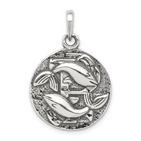 Sterling Silver Polished Antique Finish Pisces Horoscope Zodiac Pendant view 1