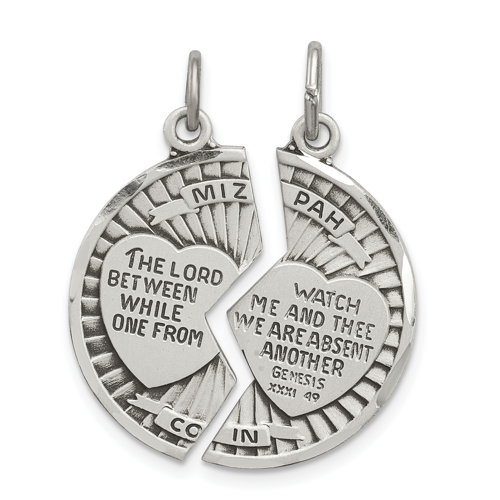 Sterling Silver Satin Antiqued 2-Piece Mizpah Pendant (QC7428)