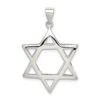 Sterling Silver Rhodium-plated Puffed Star of David Pendant view 4