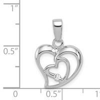 Sterling Silver Rhodium-plated CZ Open Double Heart Pendant view 4