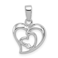 Sterling Silver Rhodium-plated CZ Open Double Heart Pendant view 1