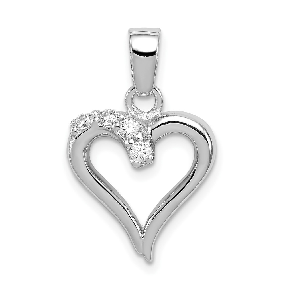 Sterling Silver Rhodium-plated CZ Heart Pendant
