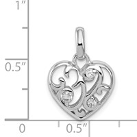 Sterling Silver Rhodium Plated CZ Heart Pendant view 4