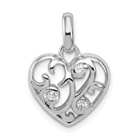 Sterling Silver Rhodium Plated CZ Heart Pendant view 1