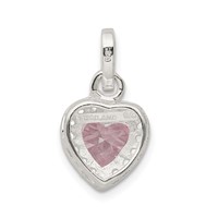 Sterling Silver Clear CZ and Pink CZ Heart Pendant view 4