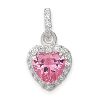 Sterling Silver Clear CZ and Pink CZ Heart Pendant view 1