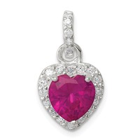 Sterling Silver Red CZ Heart Pendant view 1
