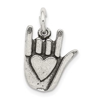 Sterling Silver Antiqued Sign Language Charm view 1
