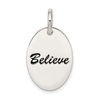 Sterling Silver Polished Enamel Believe Pendant view 1