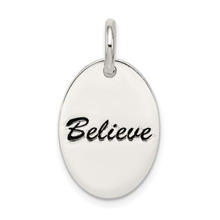 Sterling Silver Polished Enamel Believe Pendant