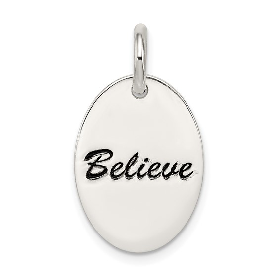 Sterling Silver Polished Enamel Believe Pendant
