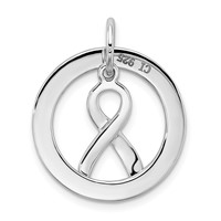Sterling Silver Rhod Plated Hope Circle & Cancer Awareness Ribbon Pendant view 3