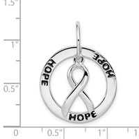 Sterling Silver Rhod Plated Hope Circle & Cancer Awareness Ribbon Pendant view 4