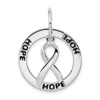 Sterling Silver Rhod Plated Hope Circle & Cancer Awareness Ribbon Pendant view 1