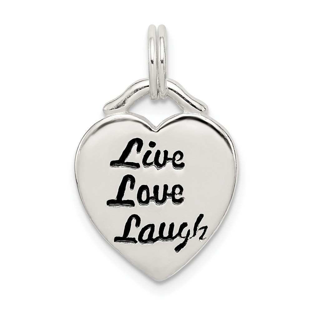 Sterling Silver Antiqued Live Laugh Love Heart Pendant