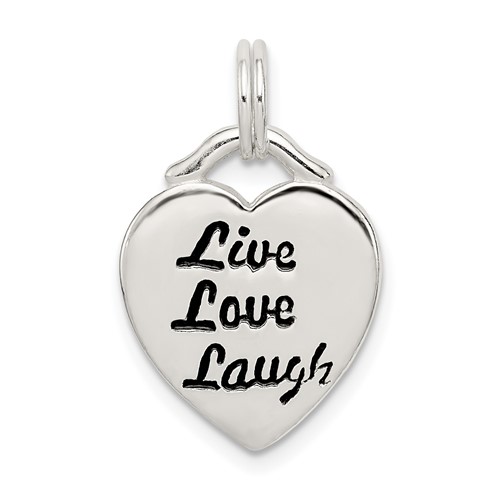 Sterling Silver Antiqued Live Laugh Love Heart Pendant