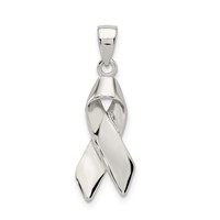 Sterling Silver Rhodium-plated Cancer Awareness Ribbon Charm view 4