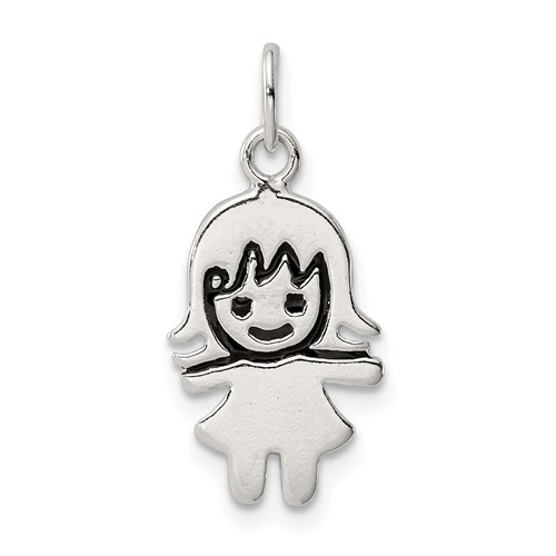 Sterling Silver Black Enameled Girl Charm