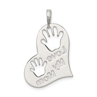Sterling Silver Polished Cut-out Handprints Love MY Mom Heart Pendant view 4
