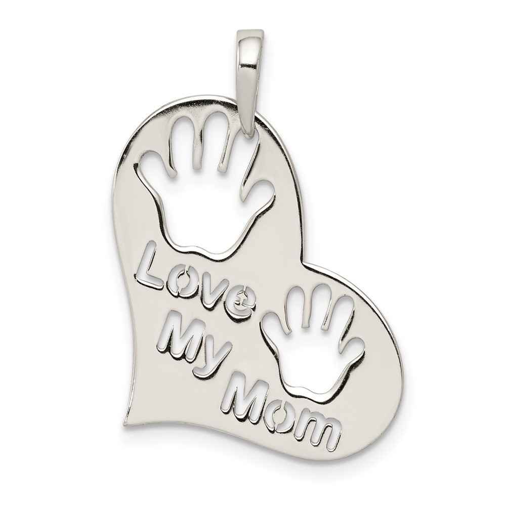 Sterling Silver Polished Cut-out Handprints Love MY Mom Heart Pendant