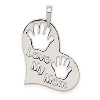 Sterling Silver Polished Cut-out Handprints Love MY Mom Heart Pendant view 1