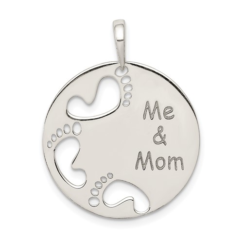 Sterling Silver Polished Cut-out Footprints ME and Mom Pendant