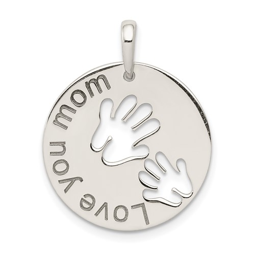 Sterling Silver Polished Cut-out Handprints Love You Mom Pendant