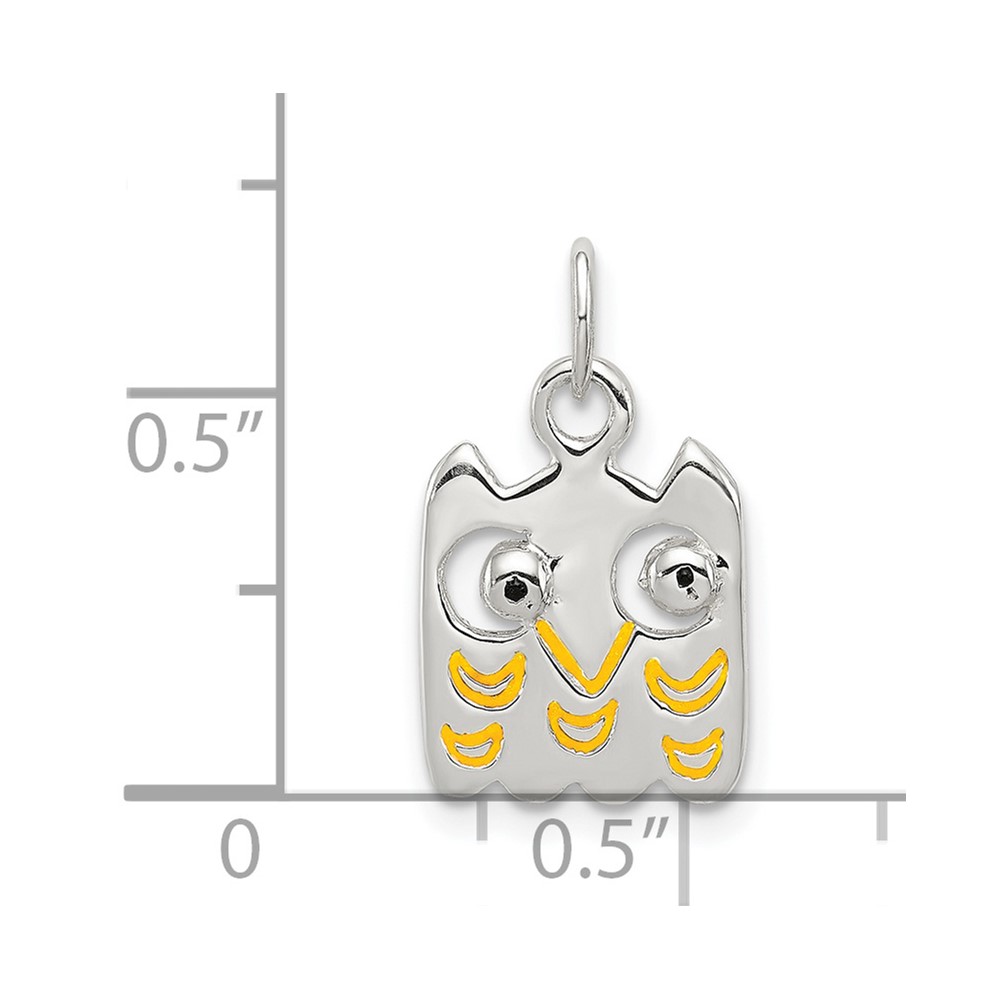 Sterling Silver Yellow Enameled Owl Charm (QC7530)