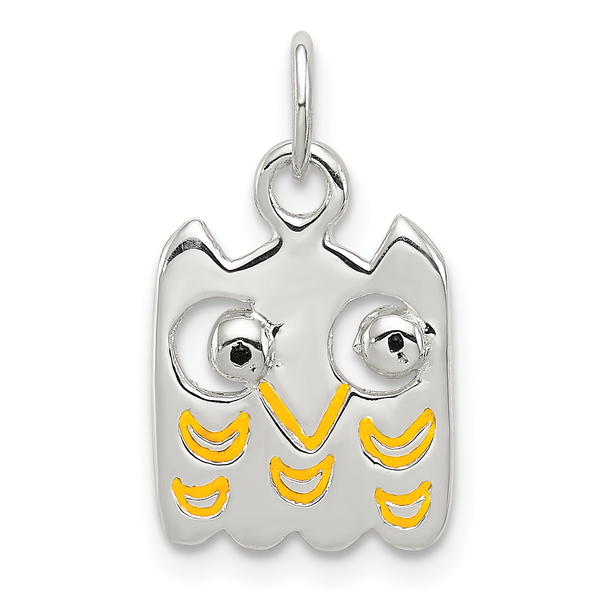 Sterling Silver Yellow Enameled Owl Charm (QC7530)