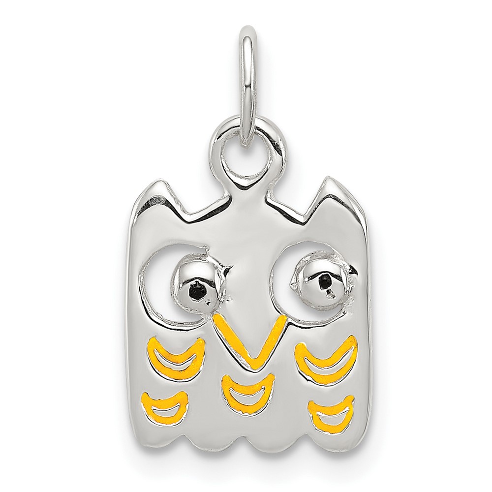 Sterling Silver Yellow Enameled Owl Charm (QC7530)