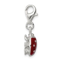Sterling Silver Black Red Enameled Ladybug Charm with Lobster Clasp view 2