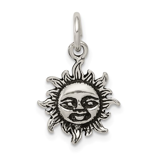 Sterling Silver Antiqued Sun Charm with Face