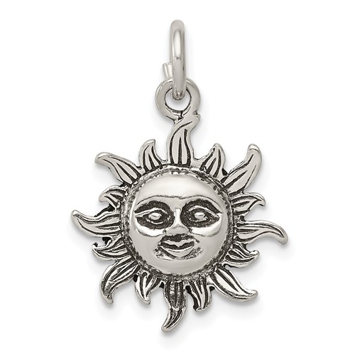 Sterling Silver Antiqued Sun Charm with Face