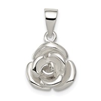Sterling Silver Polished 3-D Rose Pendant view 1