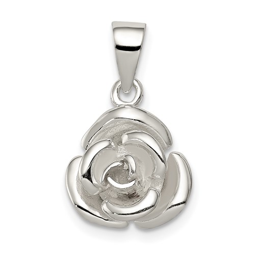 Sterling Silver Polished 3-D Rose Pendant