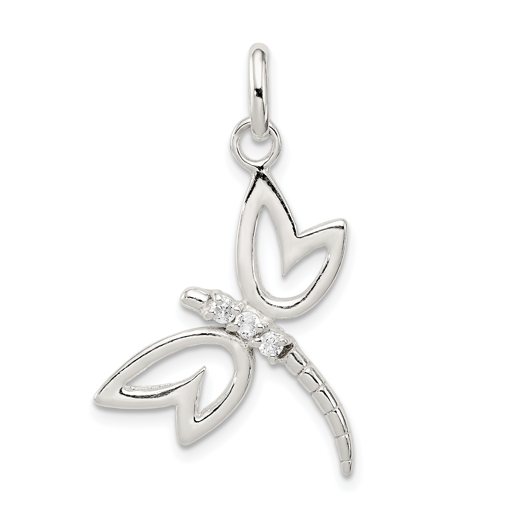 Sterling Silver With CZ Dragonfly Pendant (QC7566)