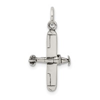 Sterling Silver Antiqued 3-D Airplane Charm view 3